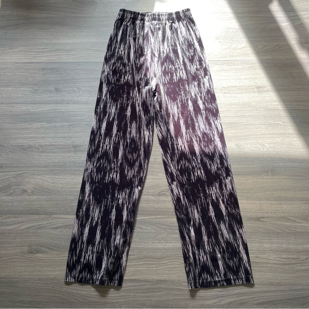 Black and White Velvet Striped Stretchy Straight Leg Pants